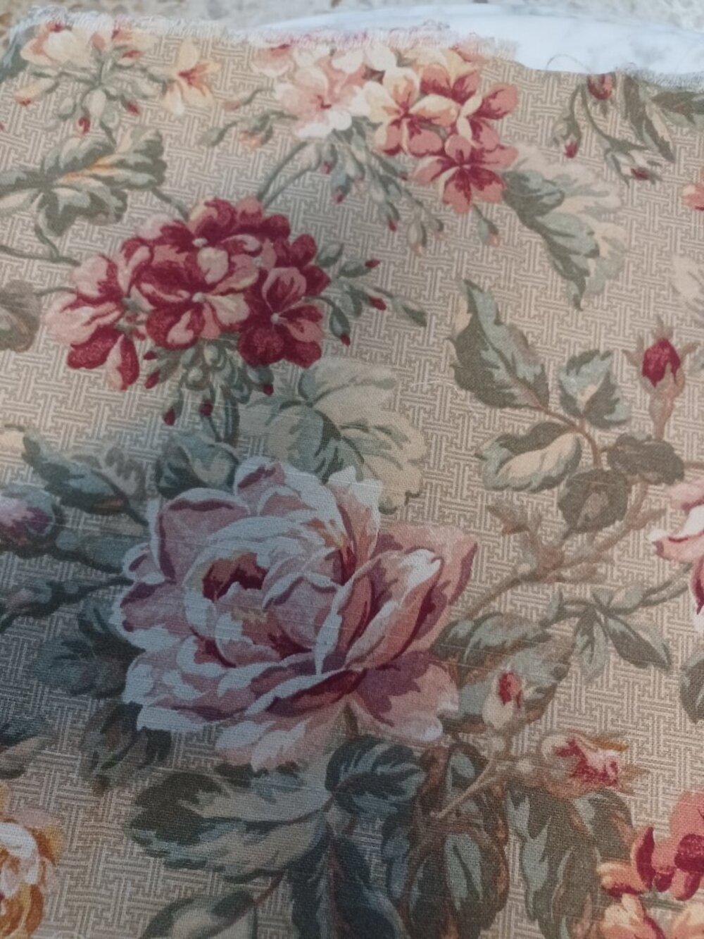 Mill Creek Fabrics Fabric Remnant About 13.5" x 54" Tan & Pink Floral